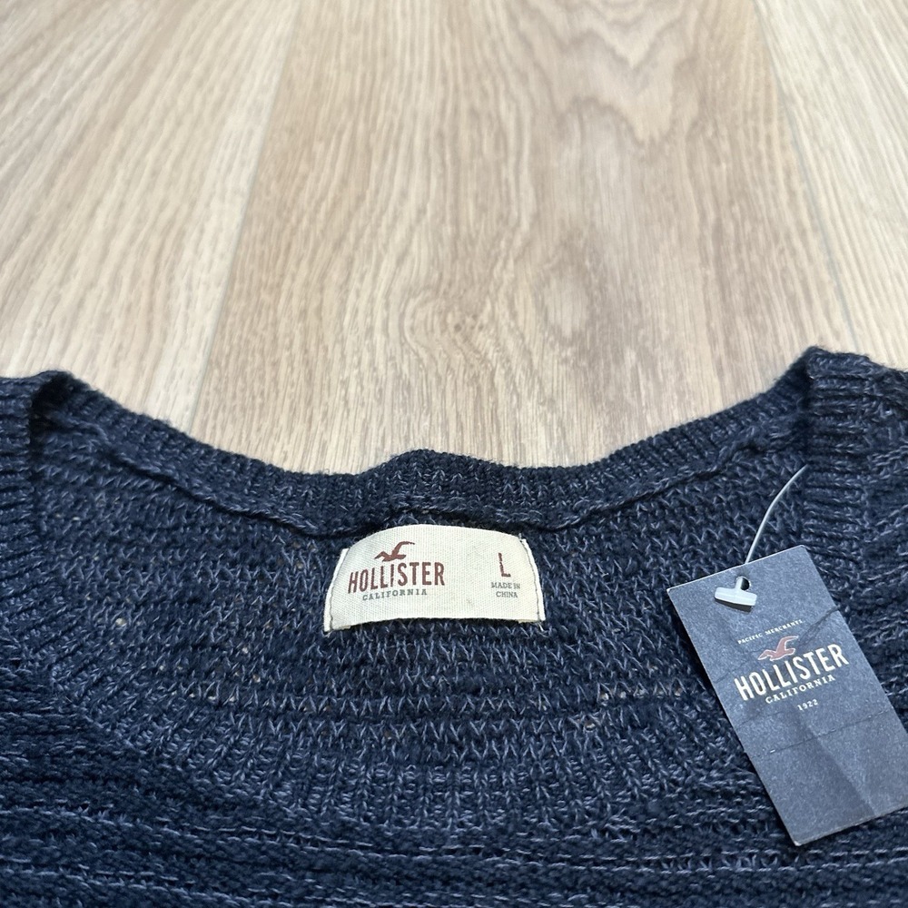 NWT VTG Hollister Women's JR Sweater Long Sleeve Blue Lace Trim Sz L Y2K Preppy - Picture 2 of 8